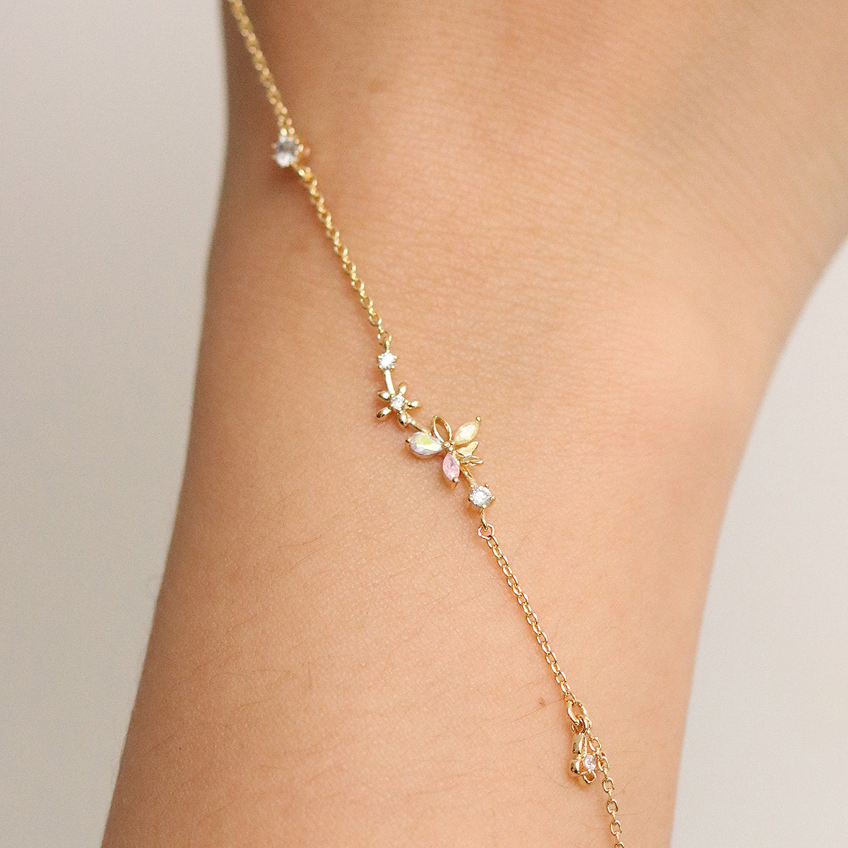 Gemstone floral butterfly bracelet-1