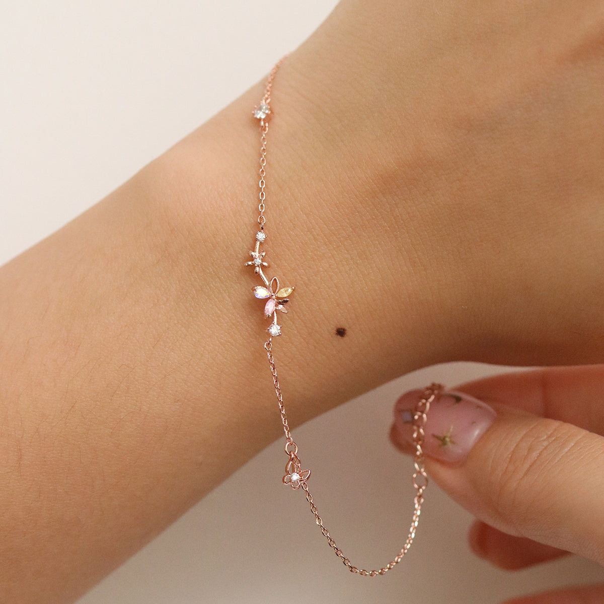 Gemstone floral butterfly bracelet-3